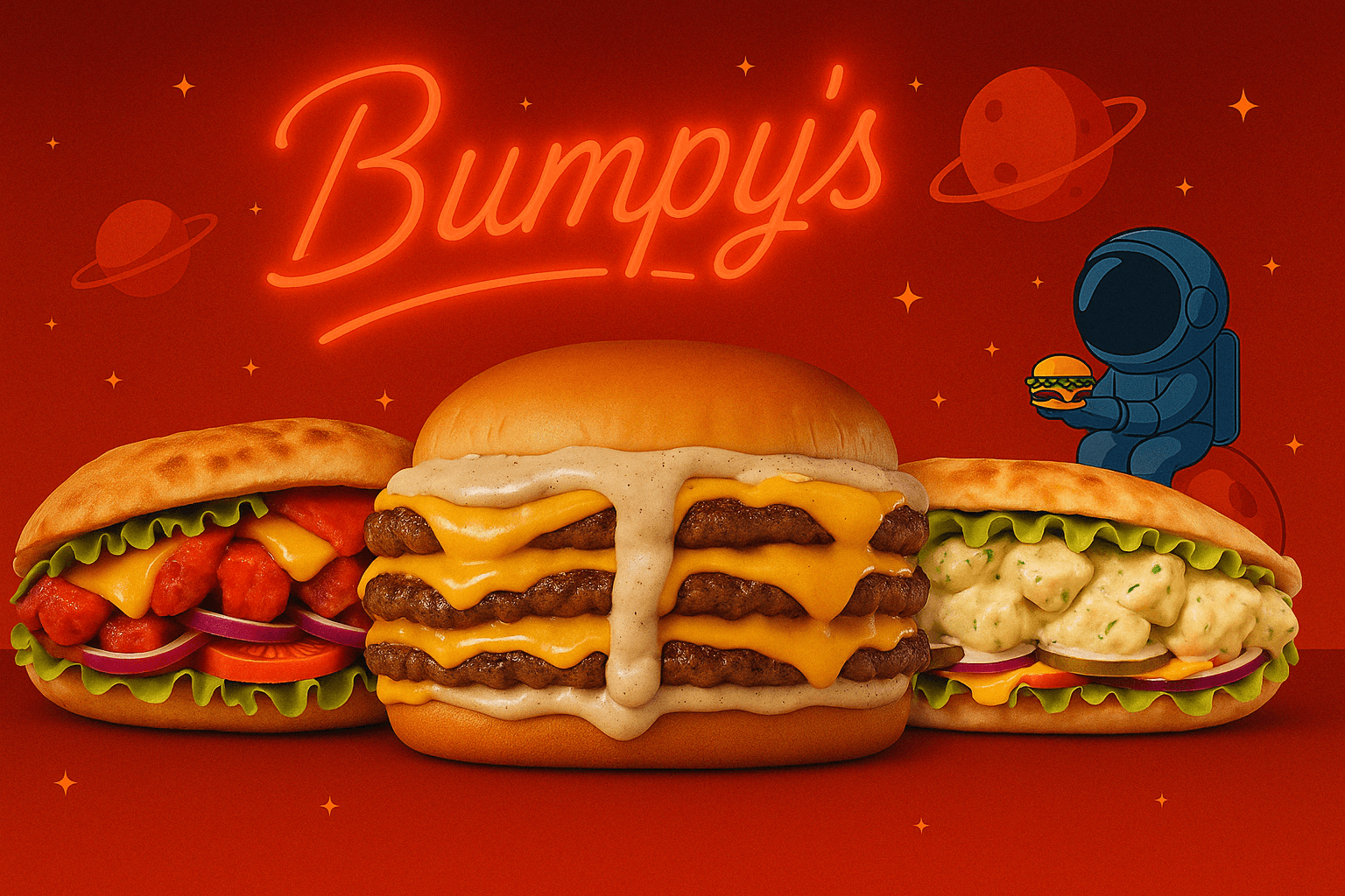 Trio de sandwiches phares en vente chez Bumpy's.
