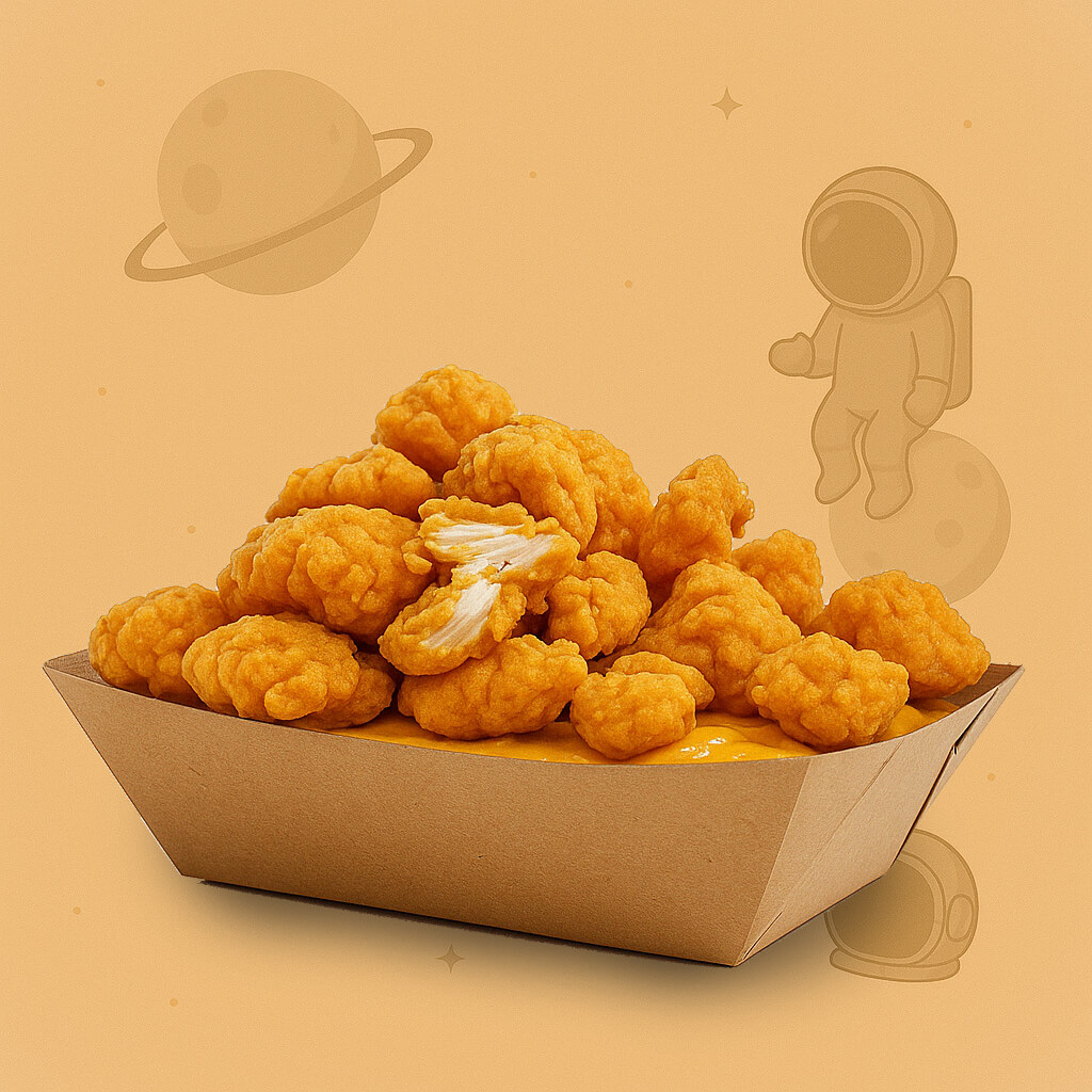 Pop Corn de poulet en vente chez Bumpy's. Chicken Pop made by Bumpy's. Pollo en Bumpy's.