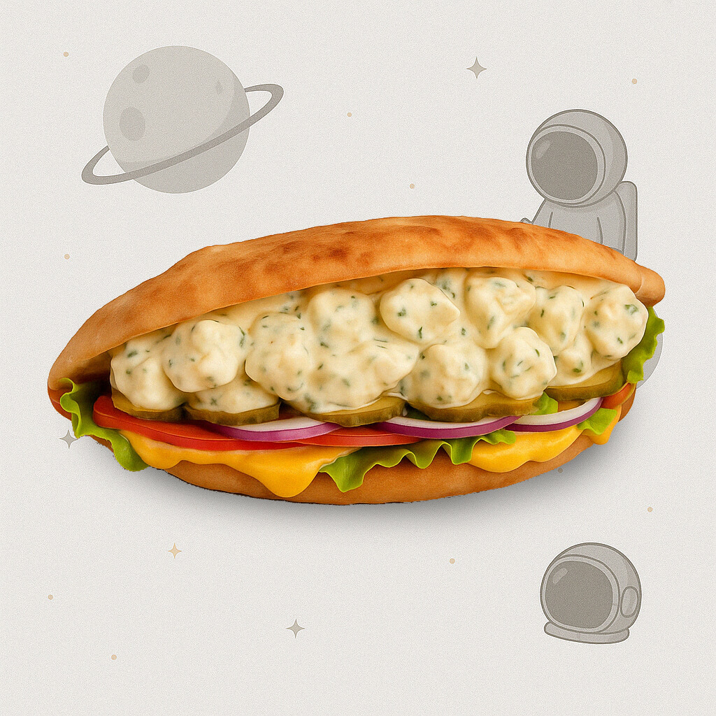 Sandwich au poulet en vente chez Bumpy's. Chicken Sandwich made by Bumpy's. Pollo Bocadillo en Bumpy's.