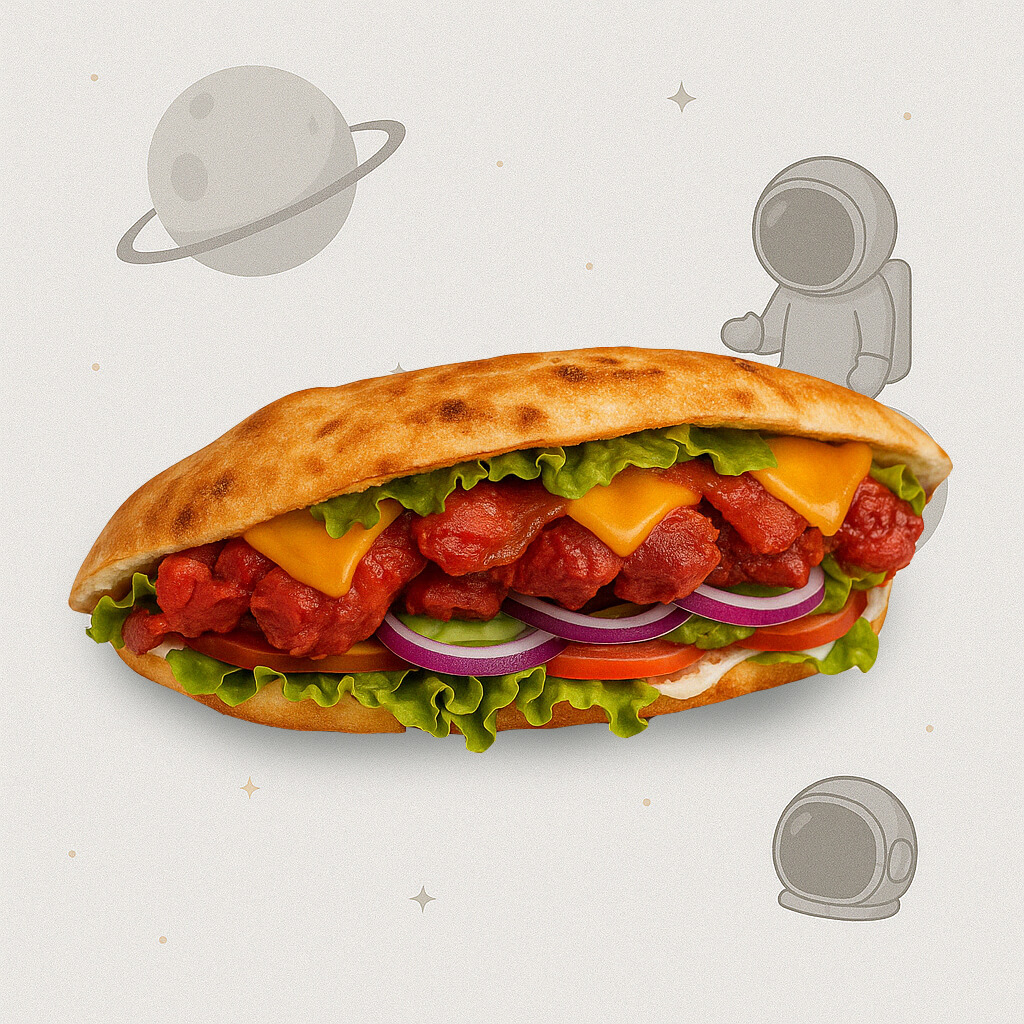 Sandwich au poulet en vente chez Bumpy's. Chicken Sandwich made by Bumpy's. Pollo Bocadillo en Bumpy's.